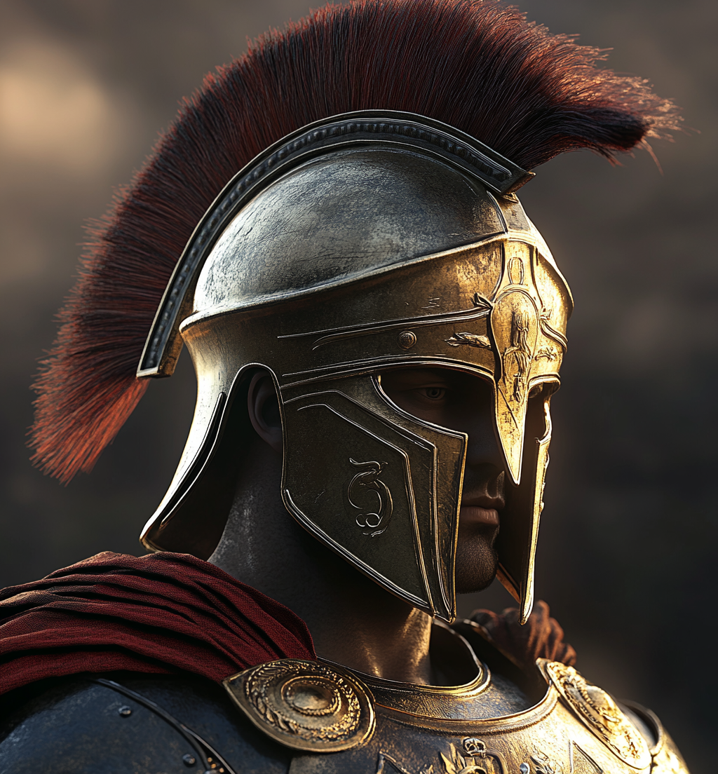 Ancient Greek Soldier Helmet Armor Profile View 8K Render