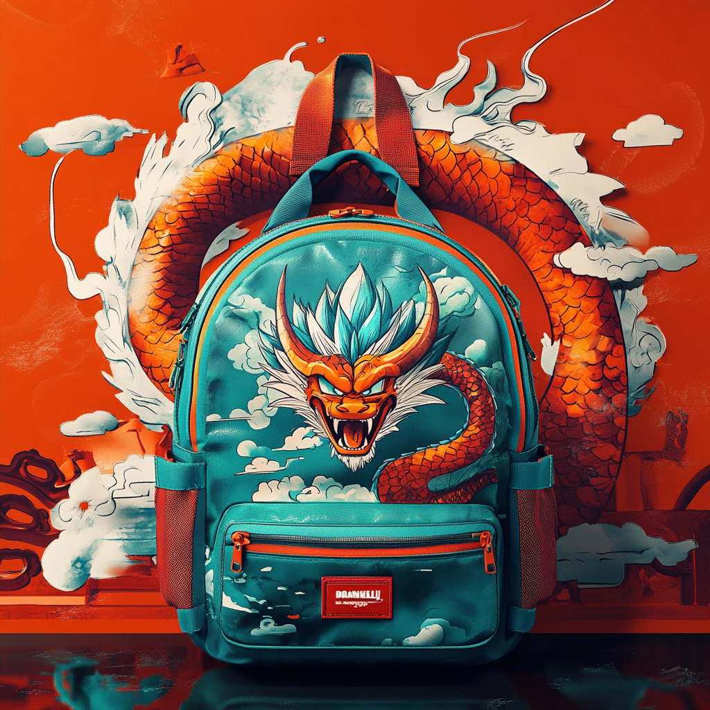 Backpack with Shenron in dynamic Dragon Ball atmosphere.