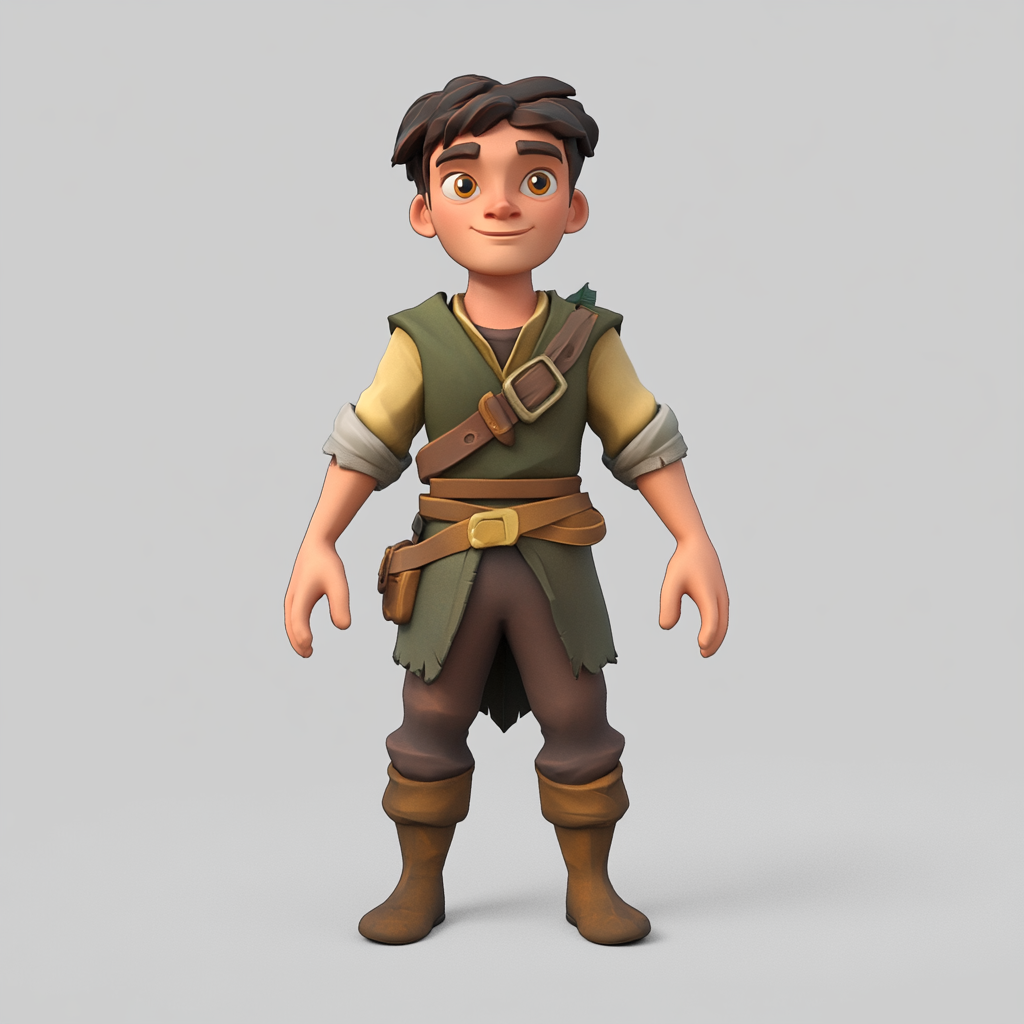 Cartoon male medieval scout character in T-pose.