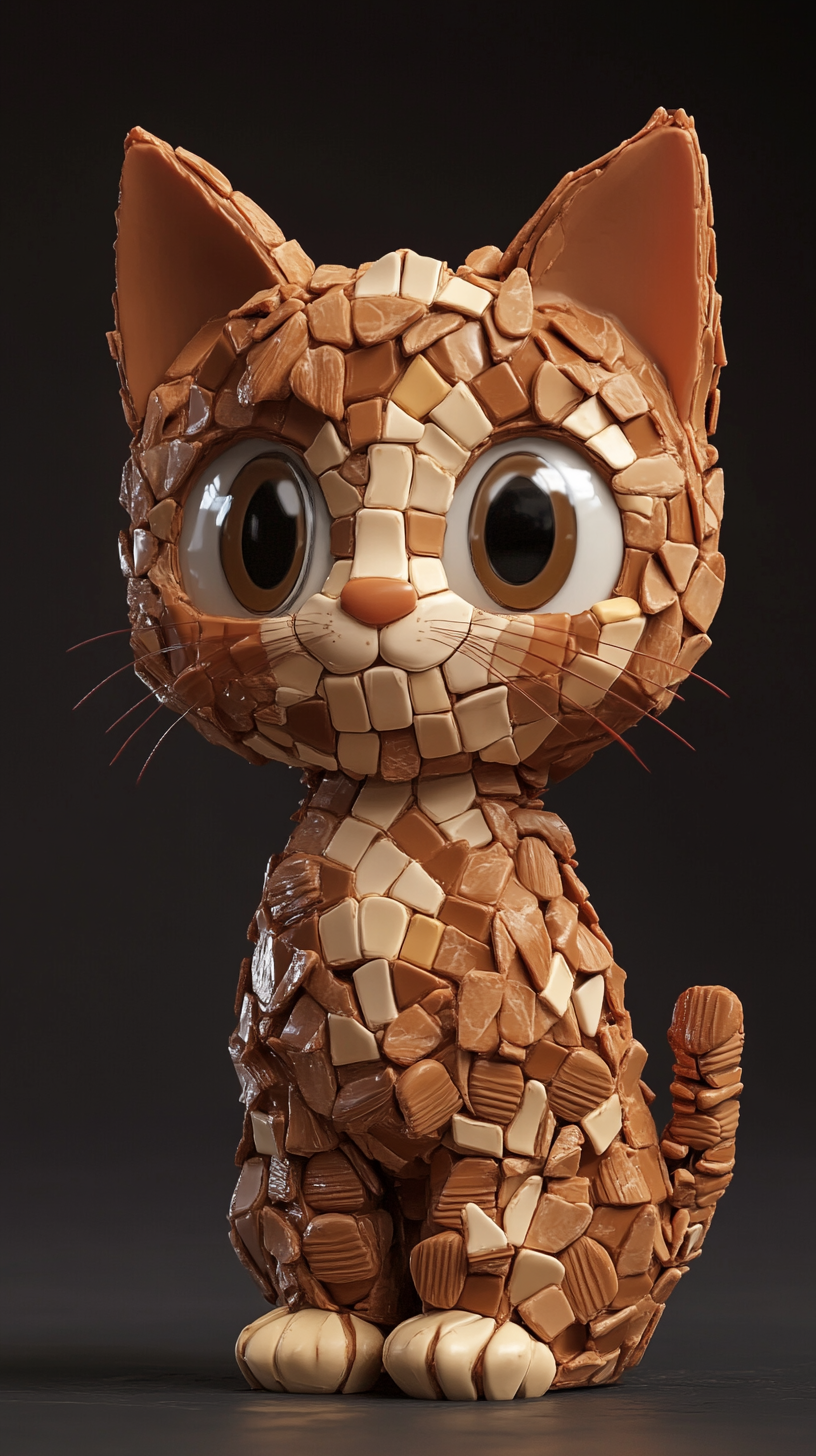 Chibi cat sculpture made from Kinder Bueno bars.