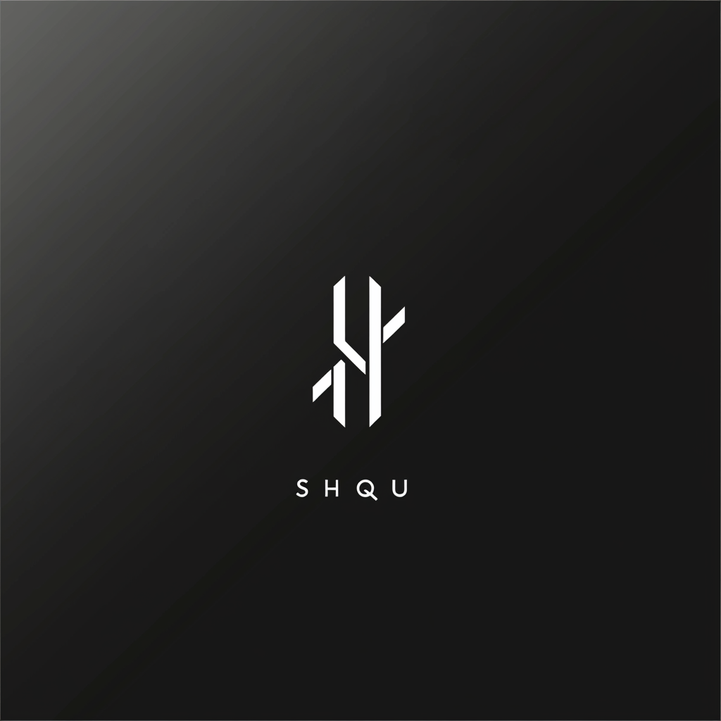 Clean, elegant SHAQU logo with geometric hints, black and white.