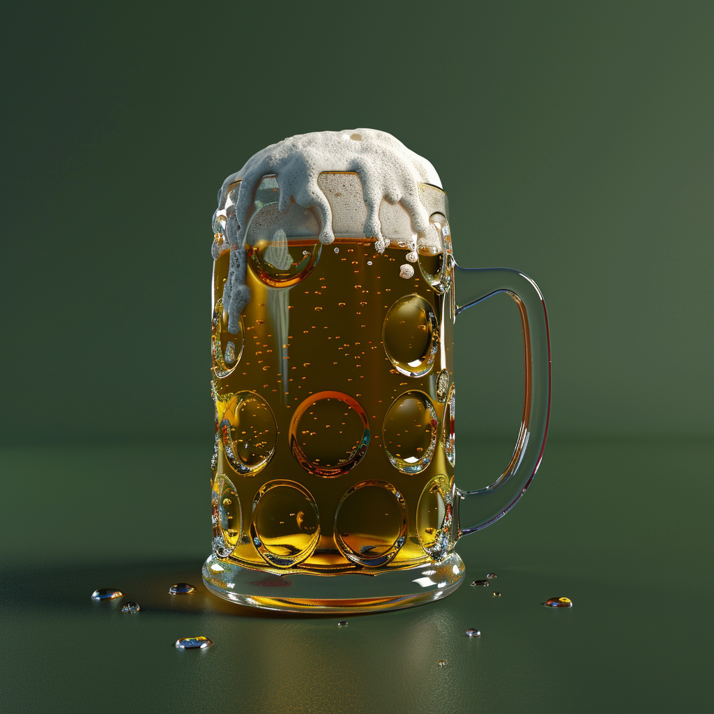 Cold Oktoberfest beer mug from below, dark green background