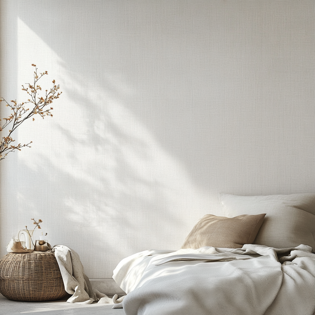 Cozy bedroom corner with warm, soft light.