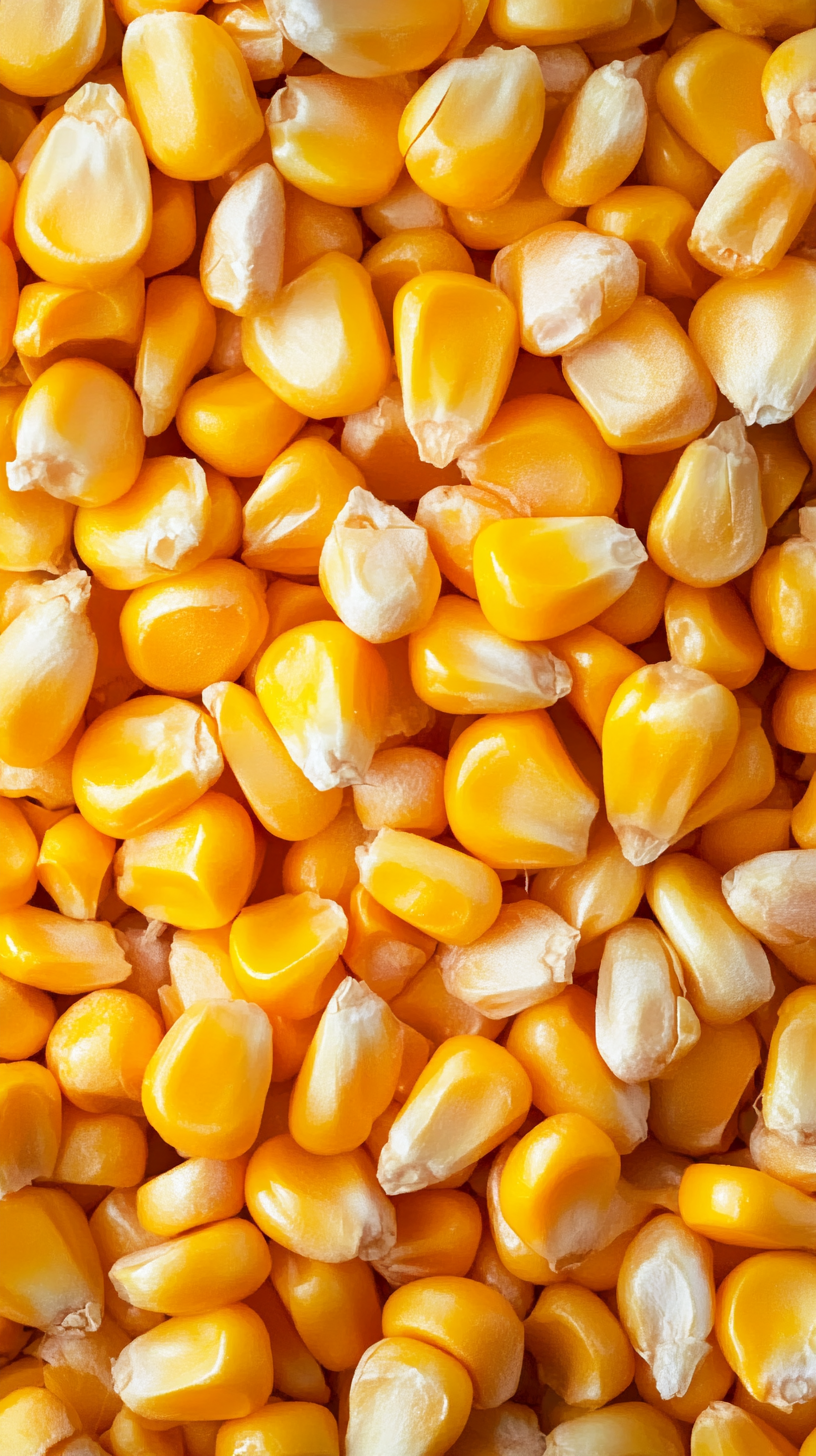 Cracked corn kernels for animal and poultry feed. Bright, fresh, contemporary.