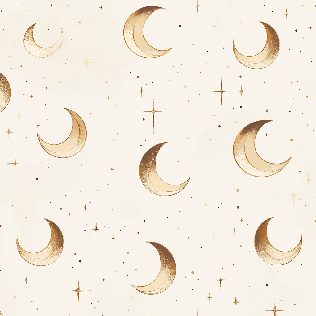 Crescent moons and stars in modern, calm design.