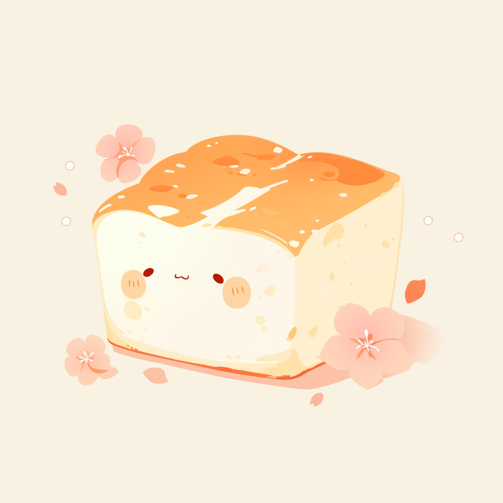 Cute tofu character, simple chibi design, Japanese elements.