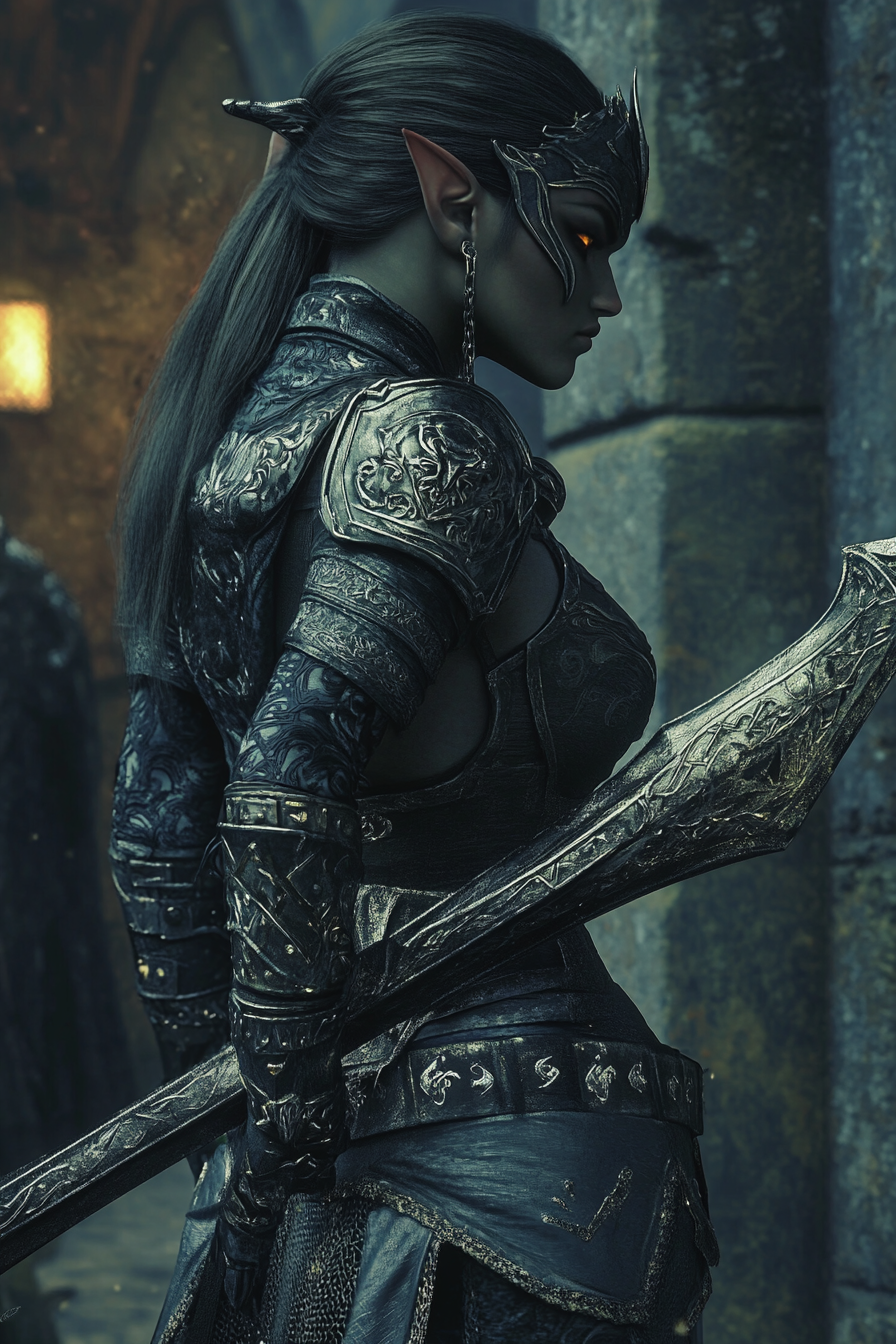 Dark-Elf Warrior Woman Sci-Fi Art Style Photo