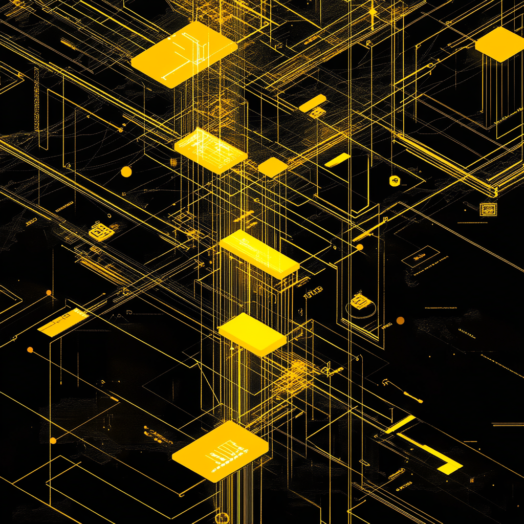 Decision flow chart in futuristic wireframe digital art style.