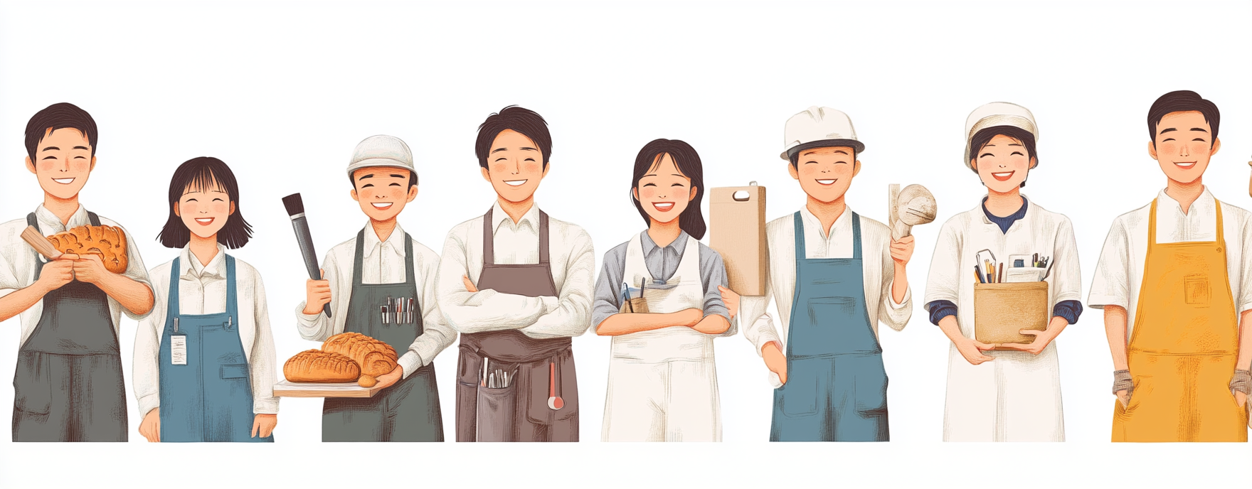 Diverse Taiwanese and Japanese professionals with various skills.