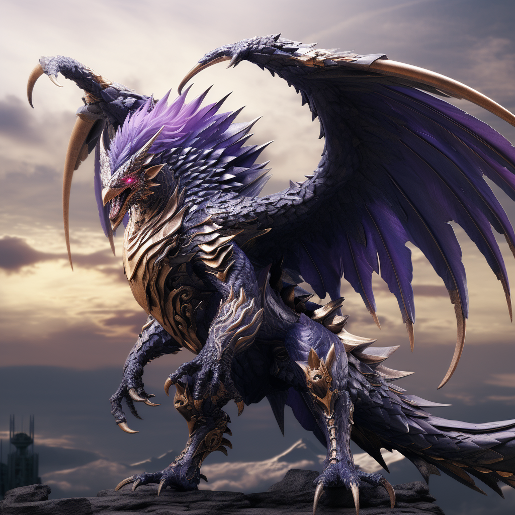 Dragon-like humanoid creature with muscular build and elaborate wings.