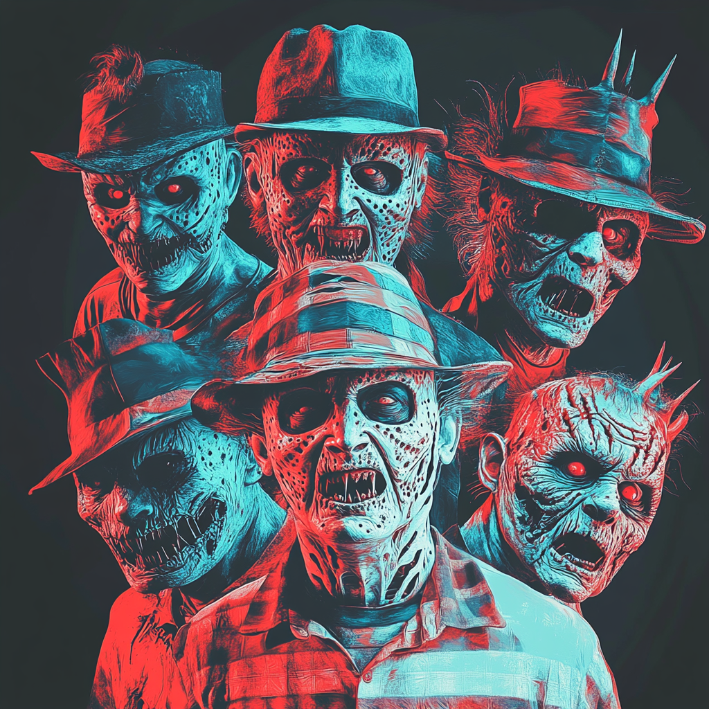 Evolution of Freddy Krueger with glowing blue filter.