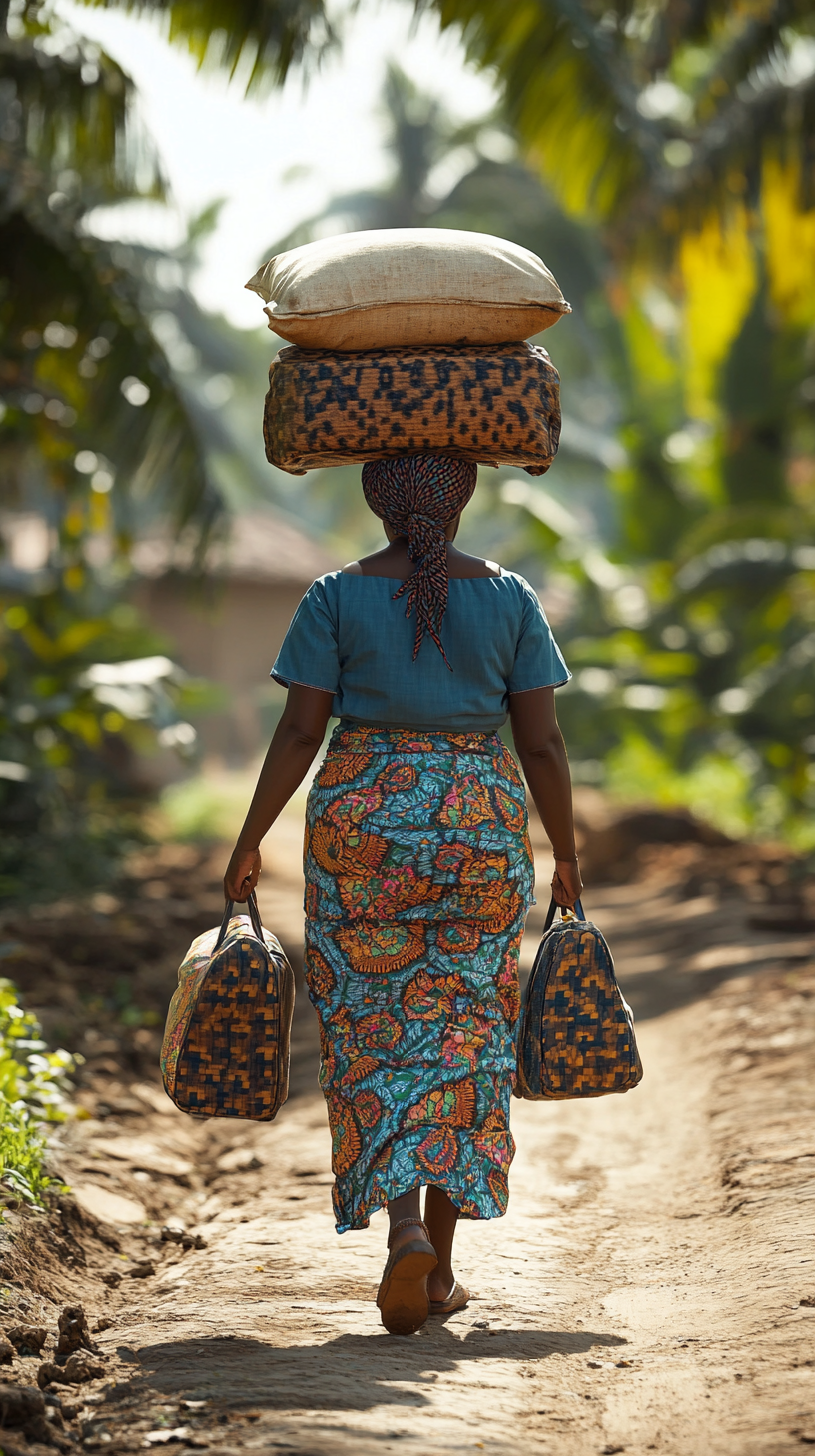 Ezinne, Nigerian midwife, 54, in blue uniform, braided hair.