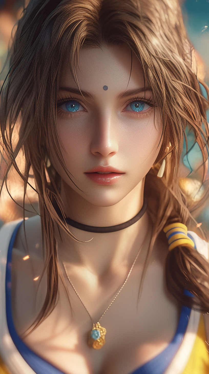 Female Shiva from Final Fantasy X with vivid eyes.