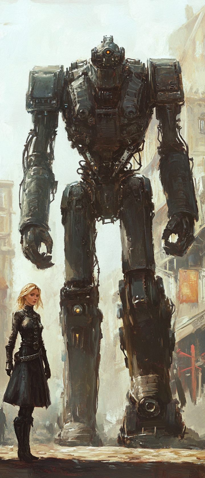 Female in leather armor with mechanical construct companion.