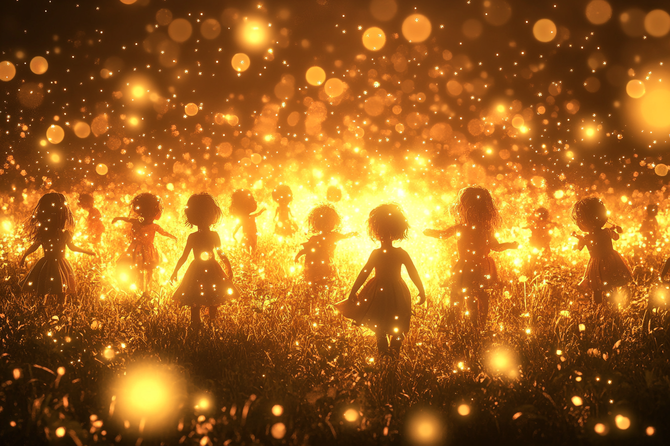 Field of glowing children shining with love and joy.