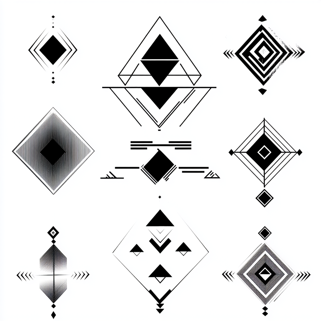 Geometric symbols arranged in upside down pyramid formation.