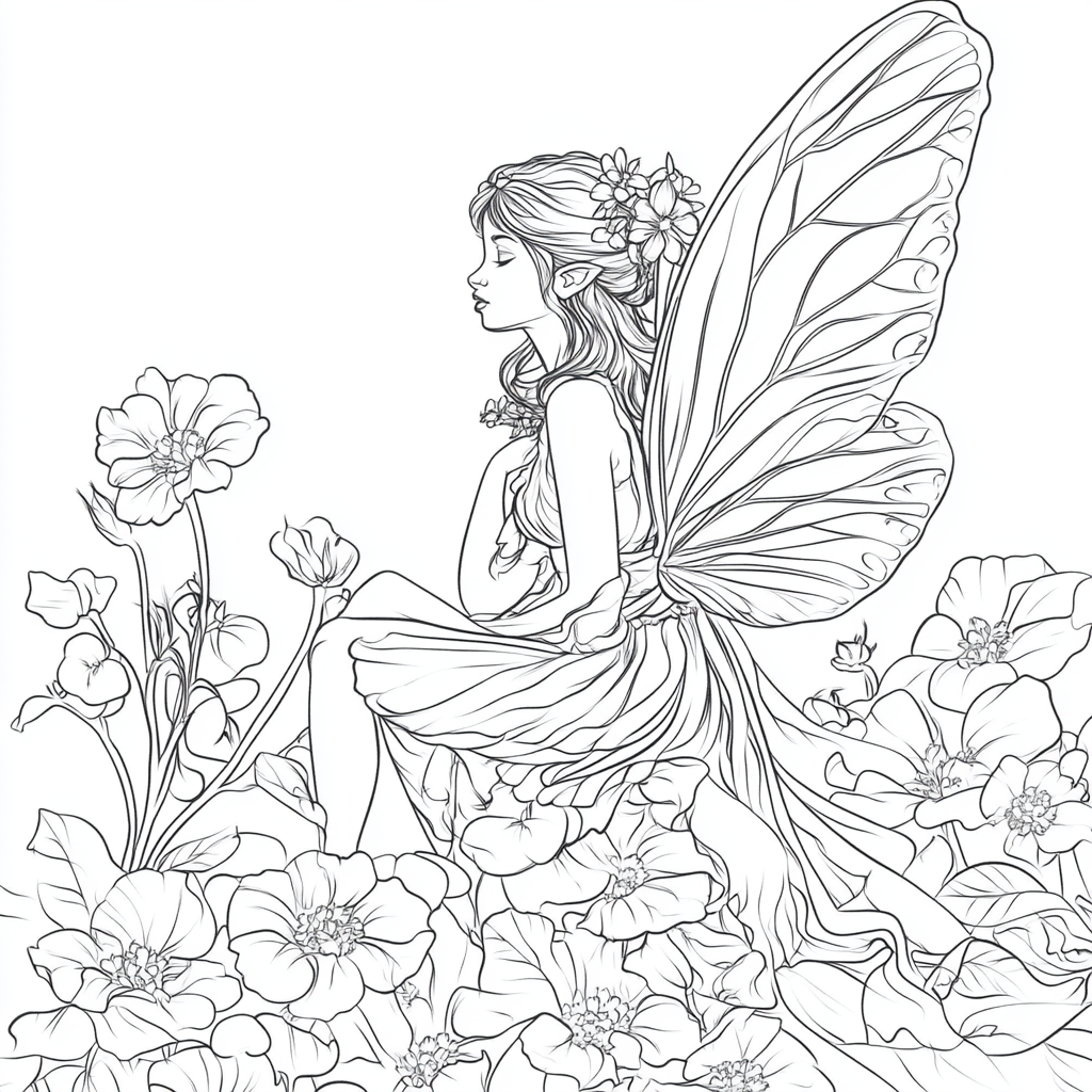 Geranium Flower Fairy Coloring Page for Kids, Cartoon Style