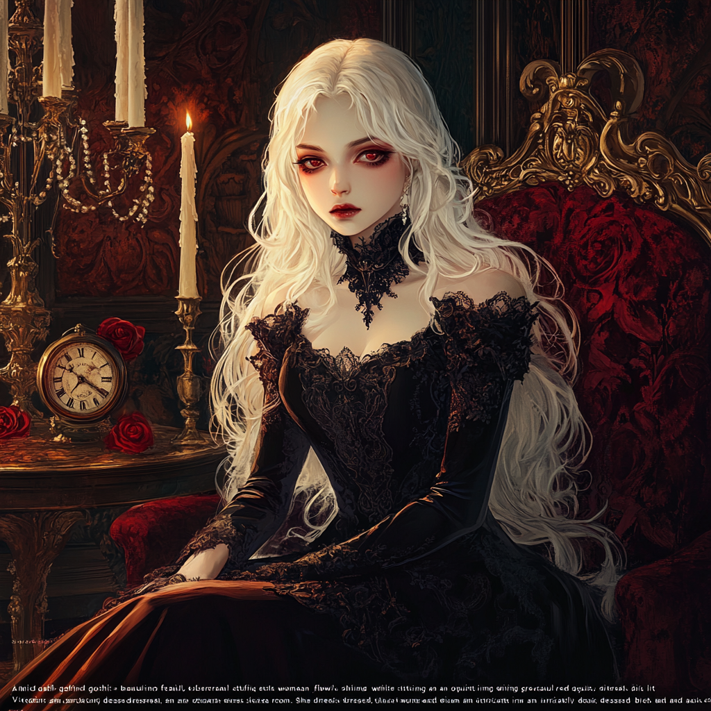 Gothic Ethereal Woman in Victorian Room Illustration