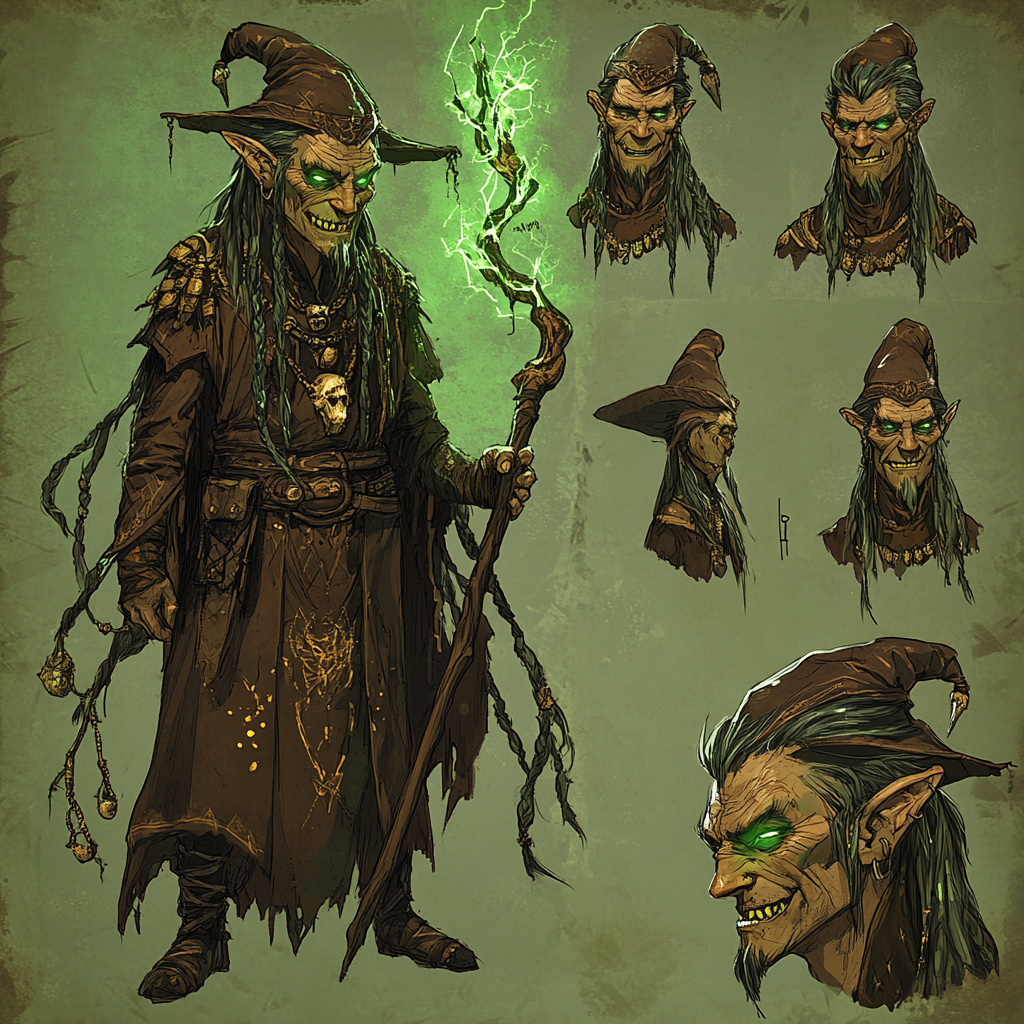 Half gnome, half goblin male with green hair.