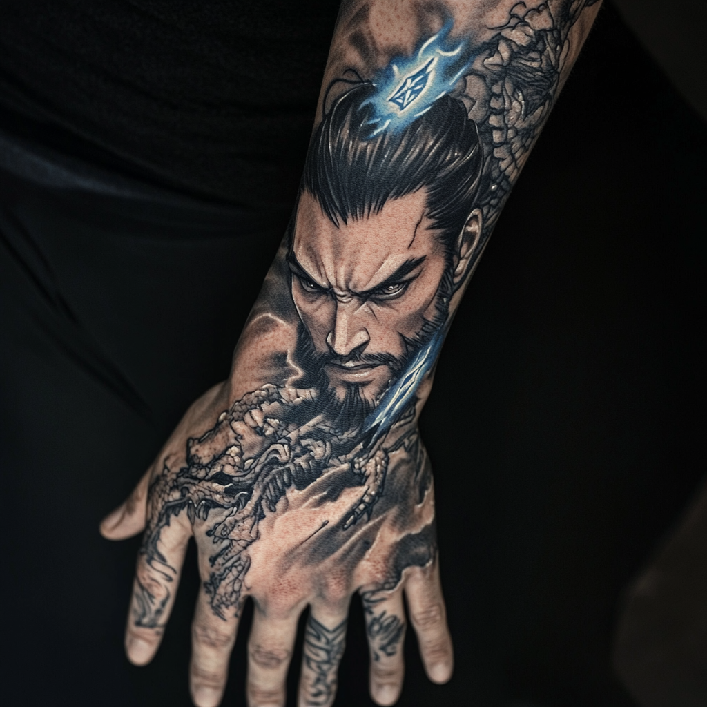 Hanzo Overwatch Photorealistic Tattoo Caucasian Forearm Spirit Dragons