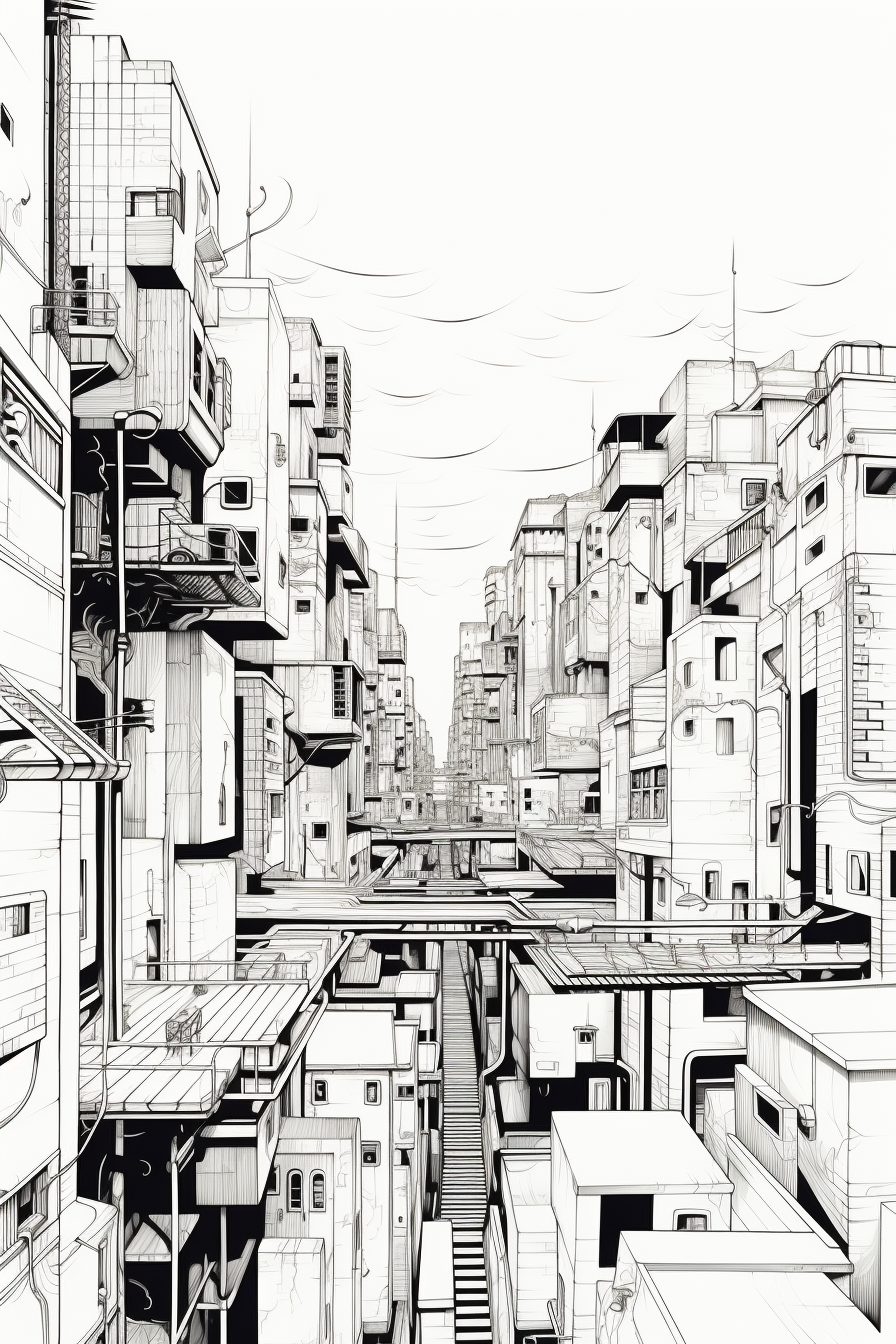 Ink sketch of Prai do Futuro in Fortaleza. Archtiectural lines and shapes.