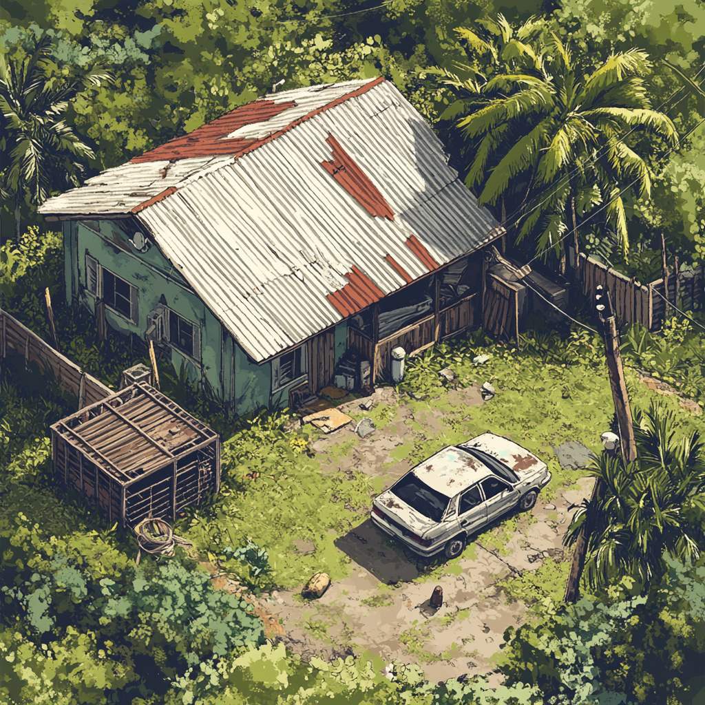 Isometric portrait of a mountain home with chicken coop.