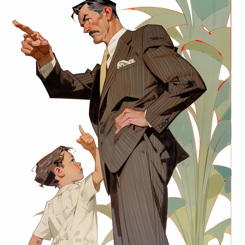 JC Leyendecker Illustration: Man in Suit Walking with Son