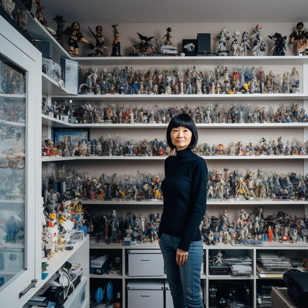 Japanese Woman in Tokyo Studio with Anime Figurines