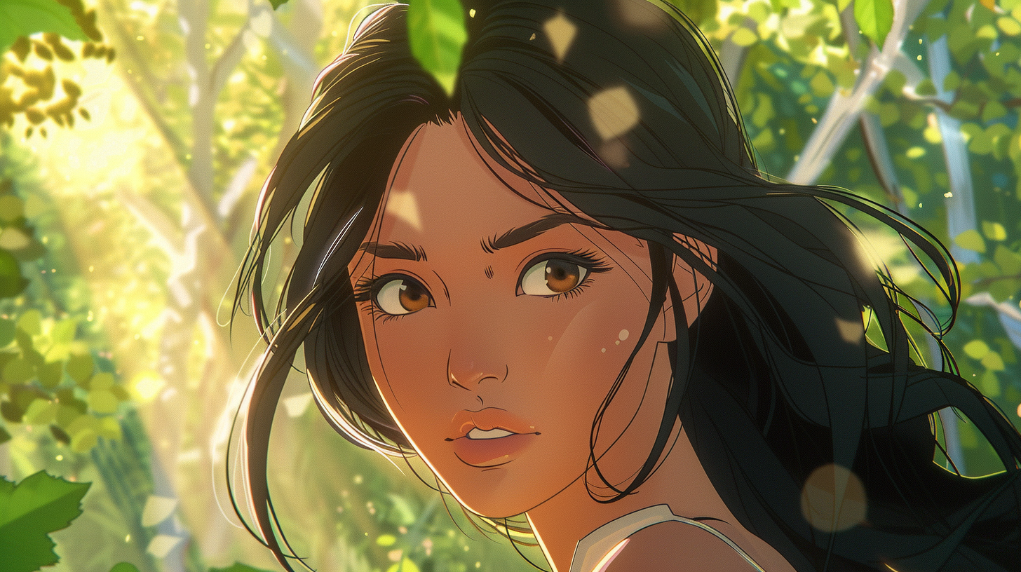 Kim Kardashian anime portrait in Studio Ghibli style.