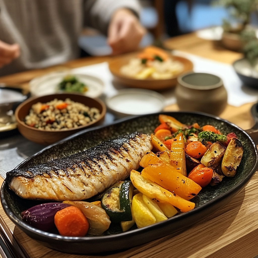 Korean person enjoying healthful meal after long fast.