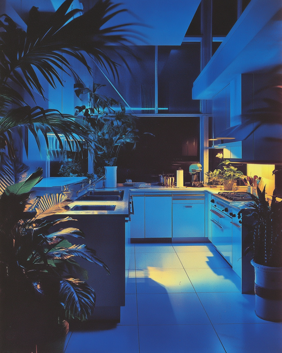 Late 1980s magazine features mansion kitchen interior design.