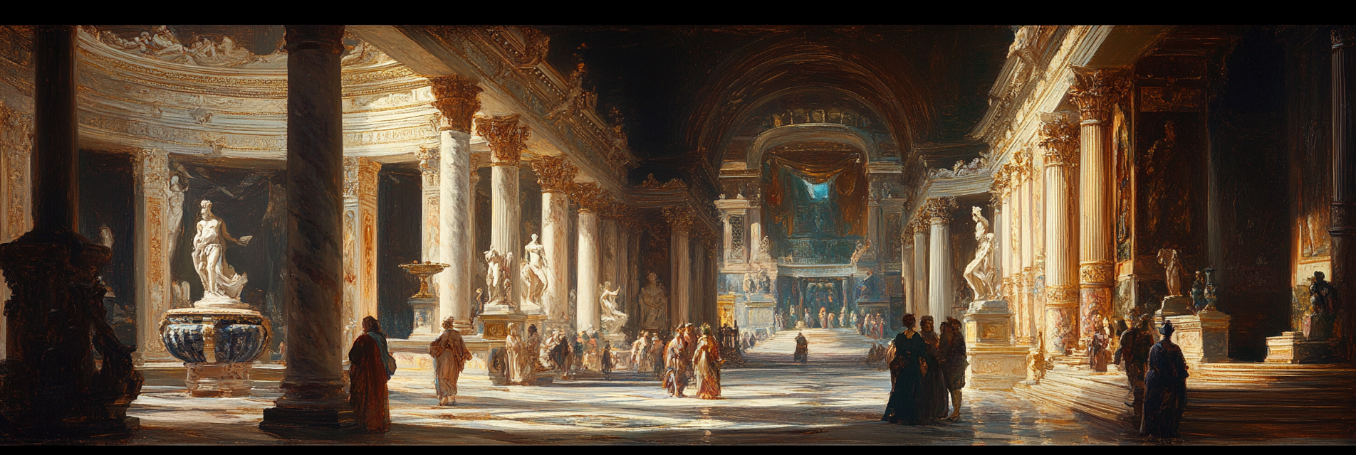 Luxurious Ancient Roman Palace Interior Painting - Fragonard Style