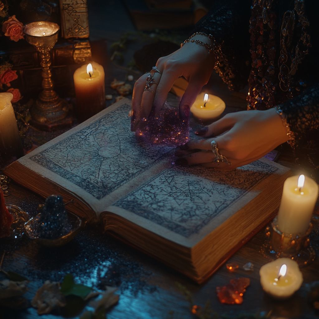 Magic items like candles, crystals, and spell books.