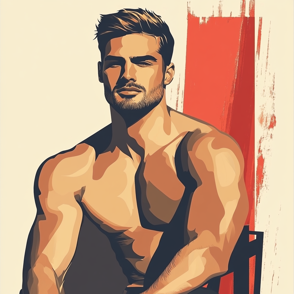 Male fashion model in art deco and pop art illustration