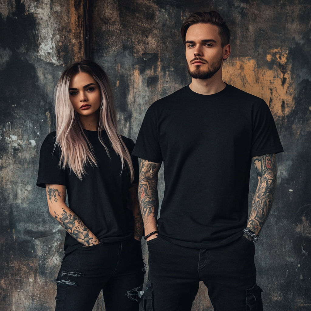 Man and woman in gothic style - T-shirt mockup