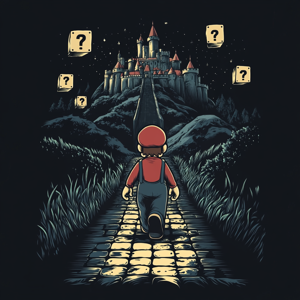 Mario t-shirt with dark fantasy design, D&D inspiration.