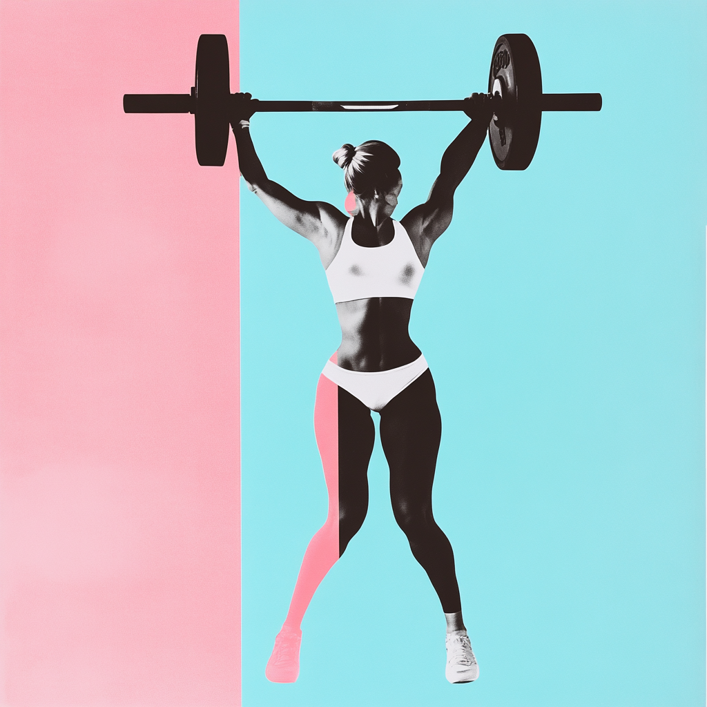 Minimalist pop art inspired collage of female weightlifter.