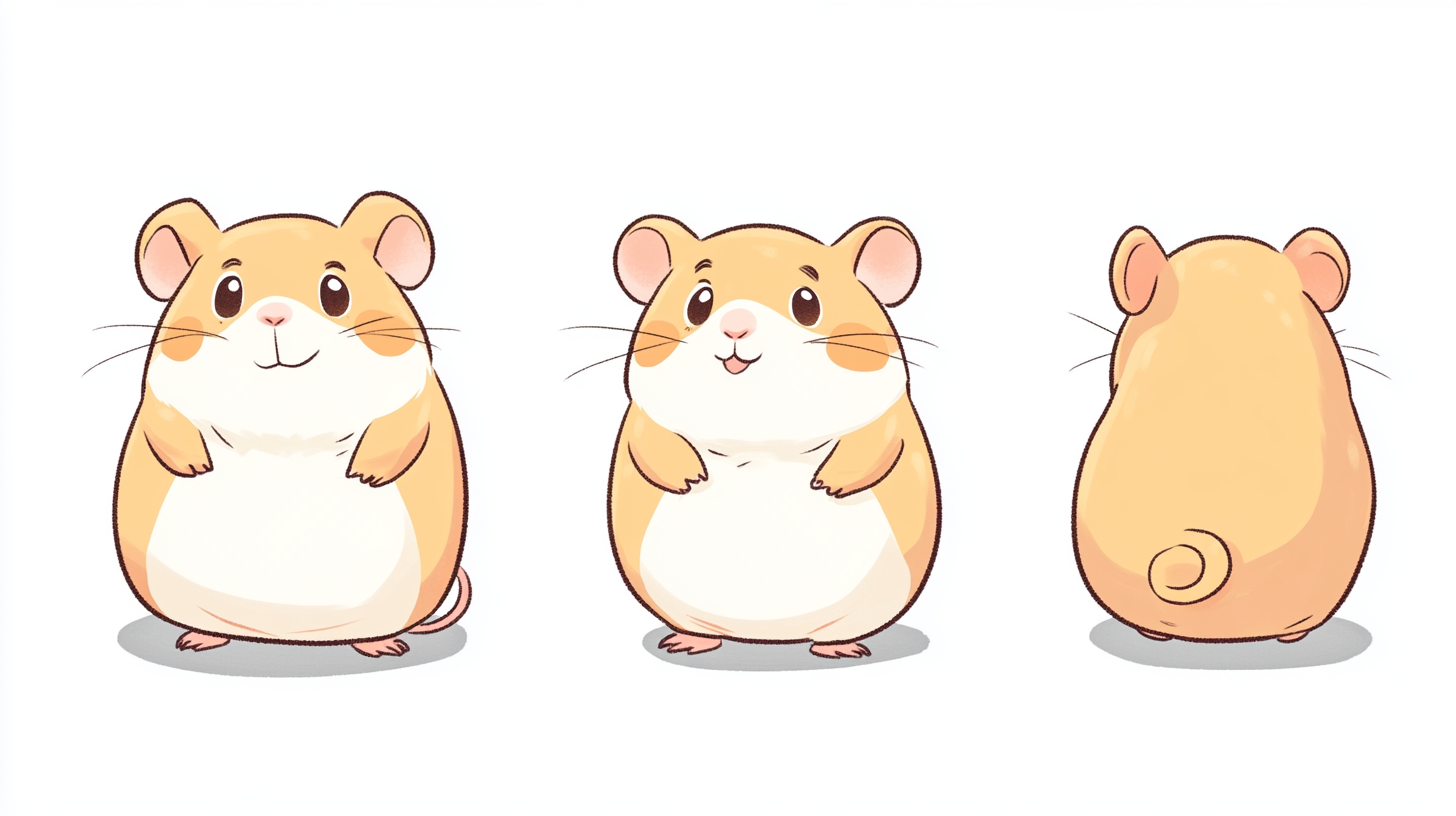 Minimalistic Hamster Illustration in Multiple Views