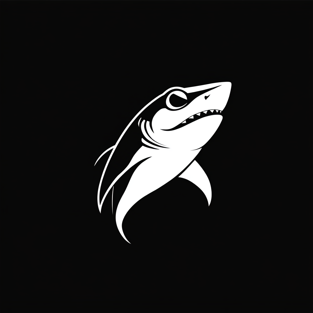 Minimalistic logo for Leaping Shark Films featuring shrog mascot.