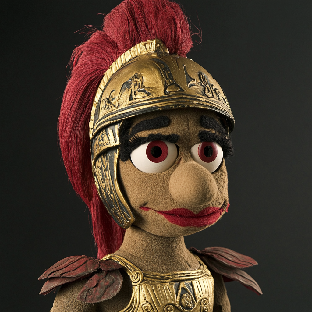 Muppet-style puppet of Lady Sparta in Spartan Armor