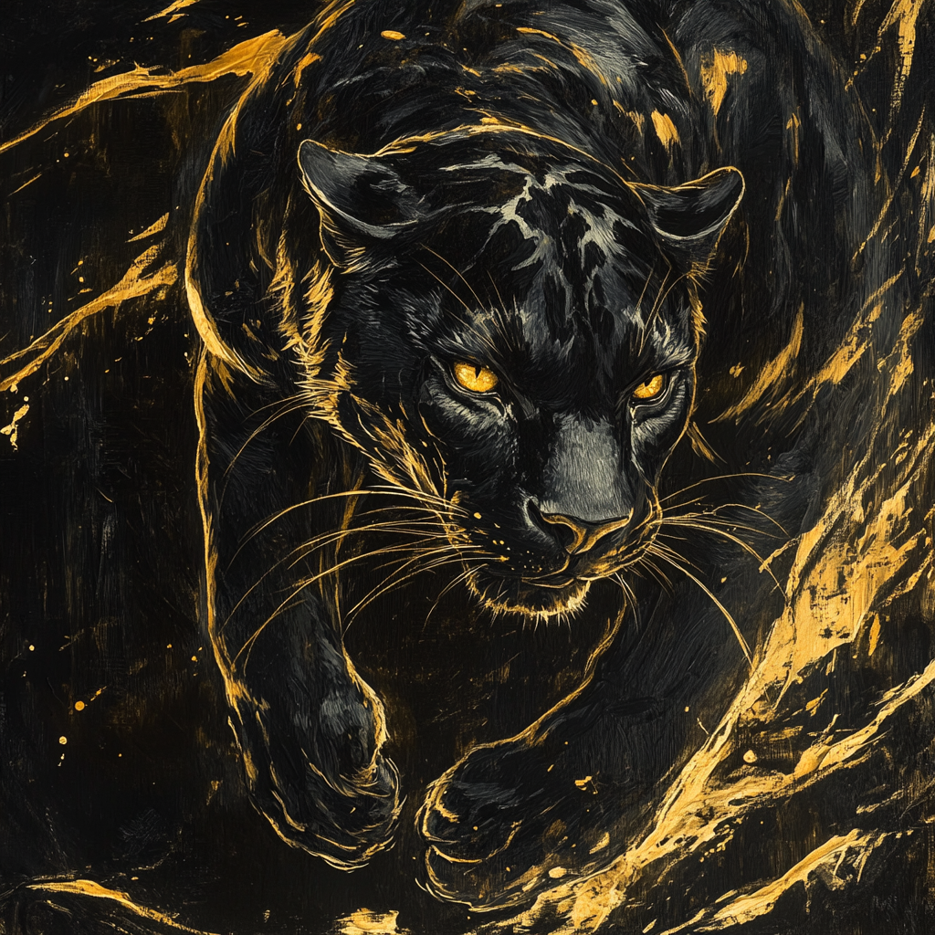 Painting of a panther in dark academia style.