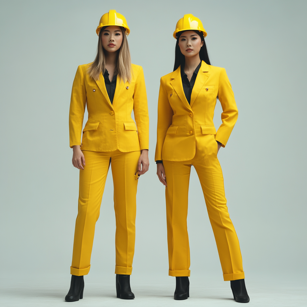 Photo realistic Asian and English women, construction workers.