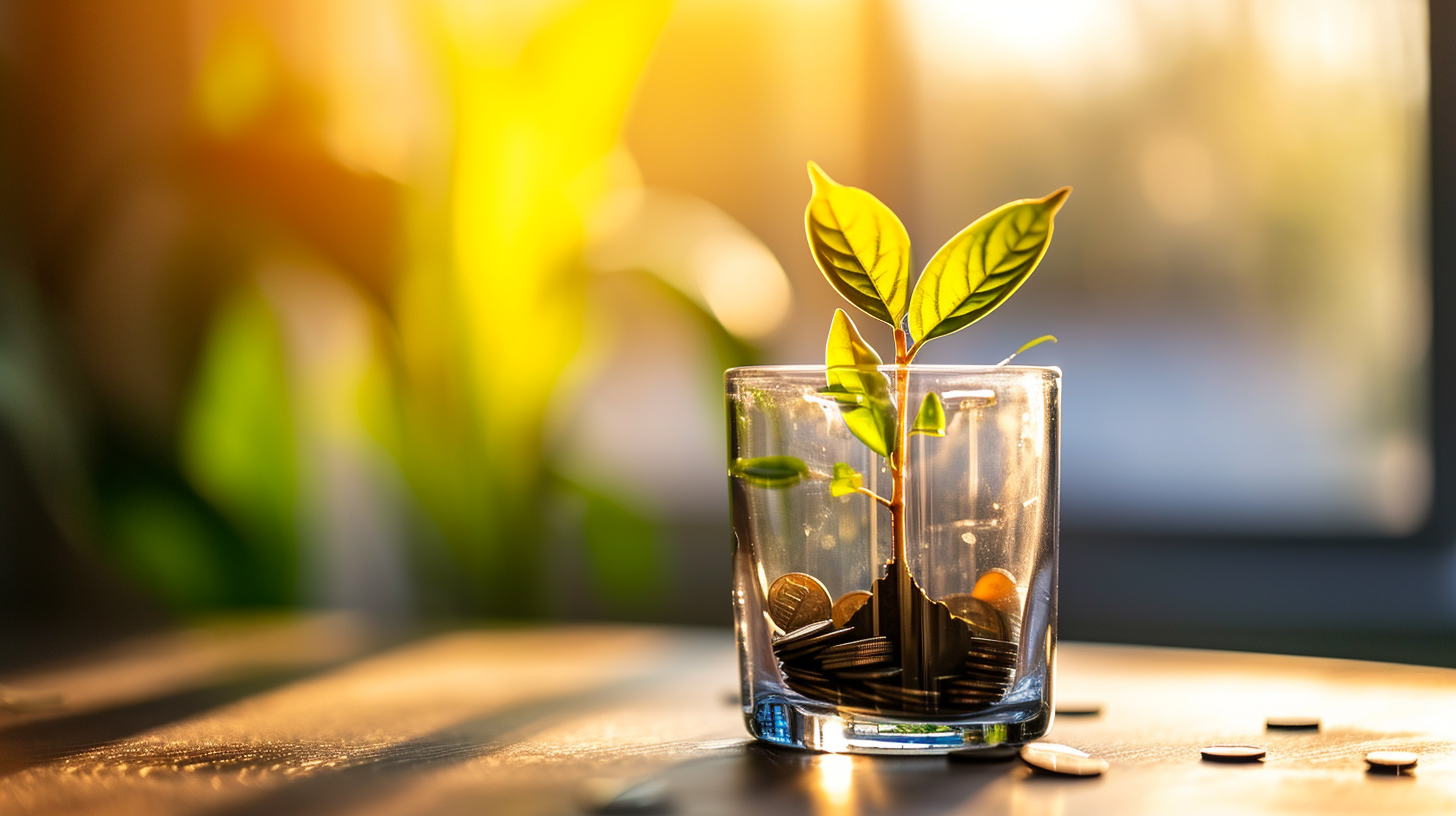 Plant Growing from Dollar Coin in Glass - Stock Photo