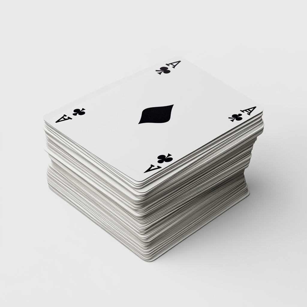 Playing cards on white background, minimal design.