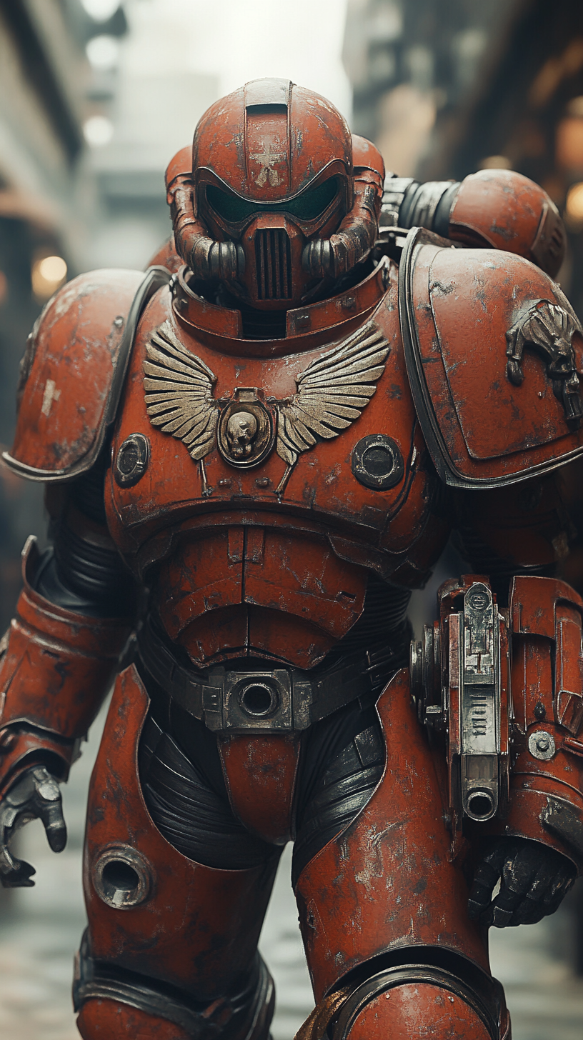 Power armored space marine in cinematic digital art portrayal.