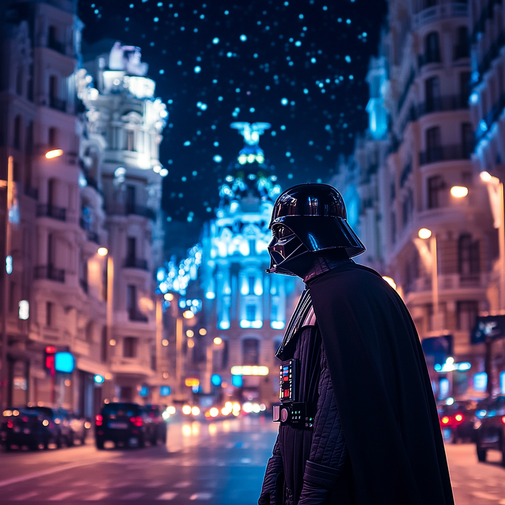 Realistic Luke Skywalker-inspired superhero on Gran Vía