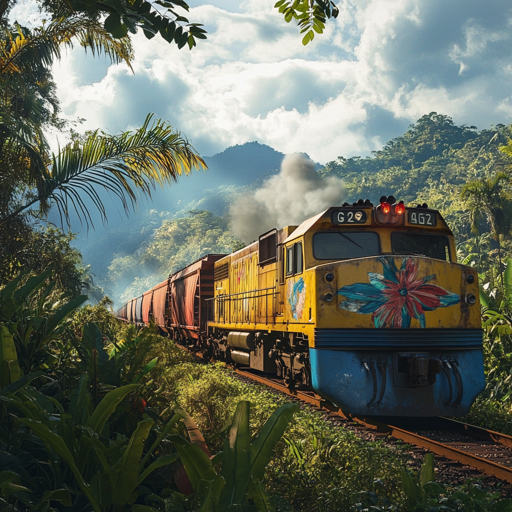 Realistic photo of train traveling in Latin America.