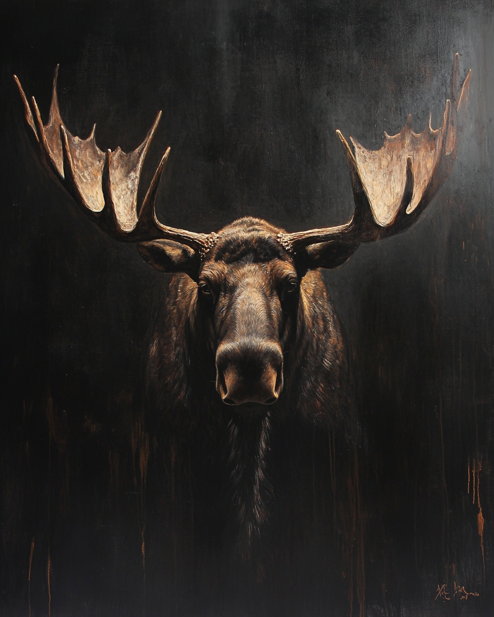 Rembrandt Style Moose Portrait in Dramatic Lighting 