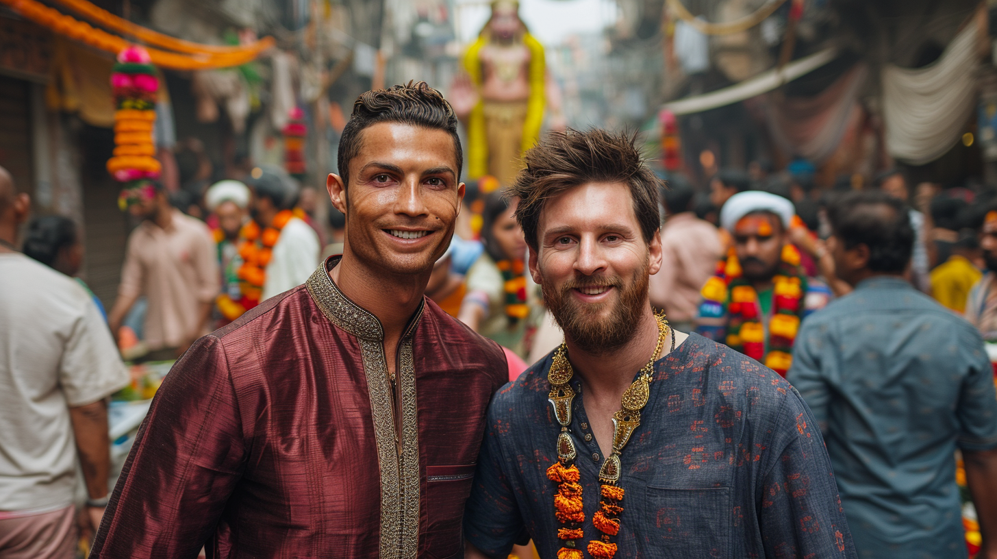 Ronaldo and Messi in India for festival photo.