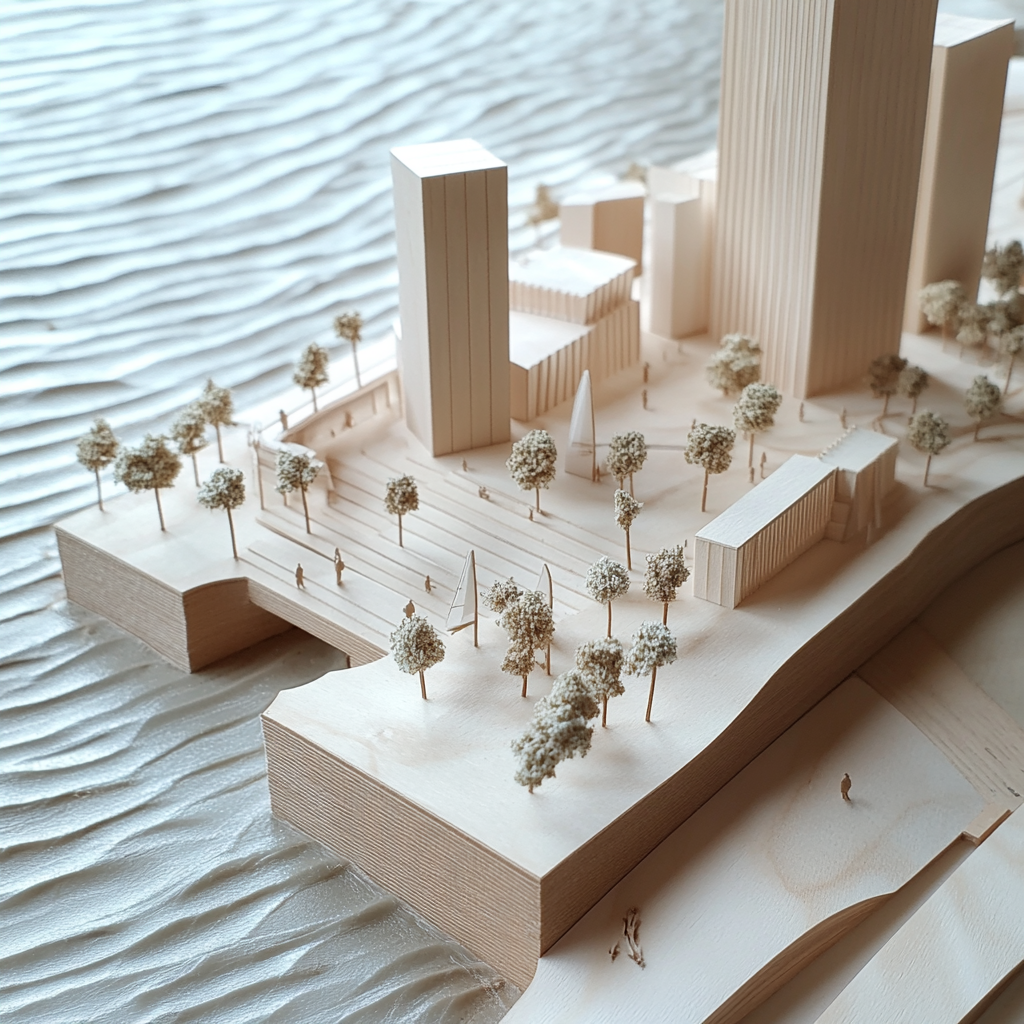 Sailing club massing model on 30,000 sqm site.